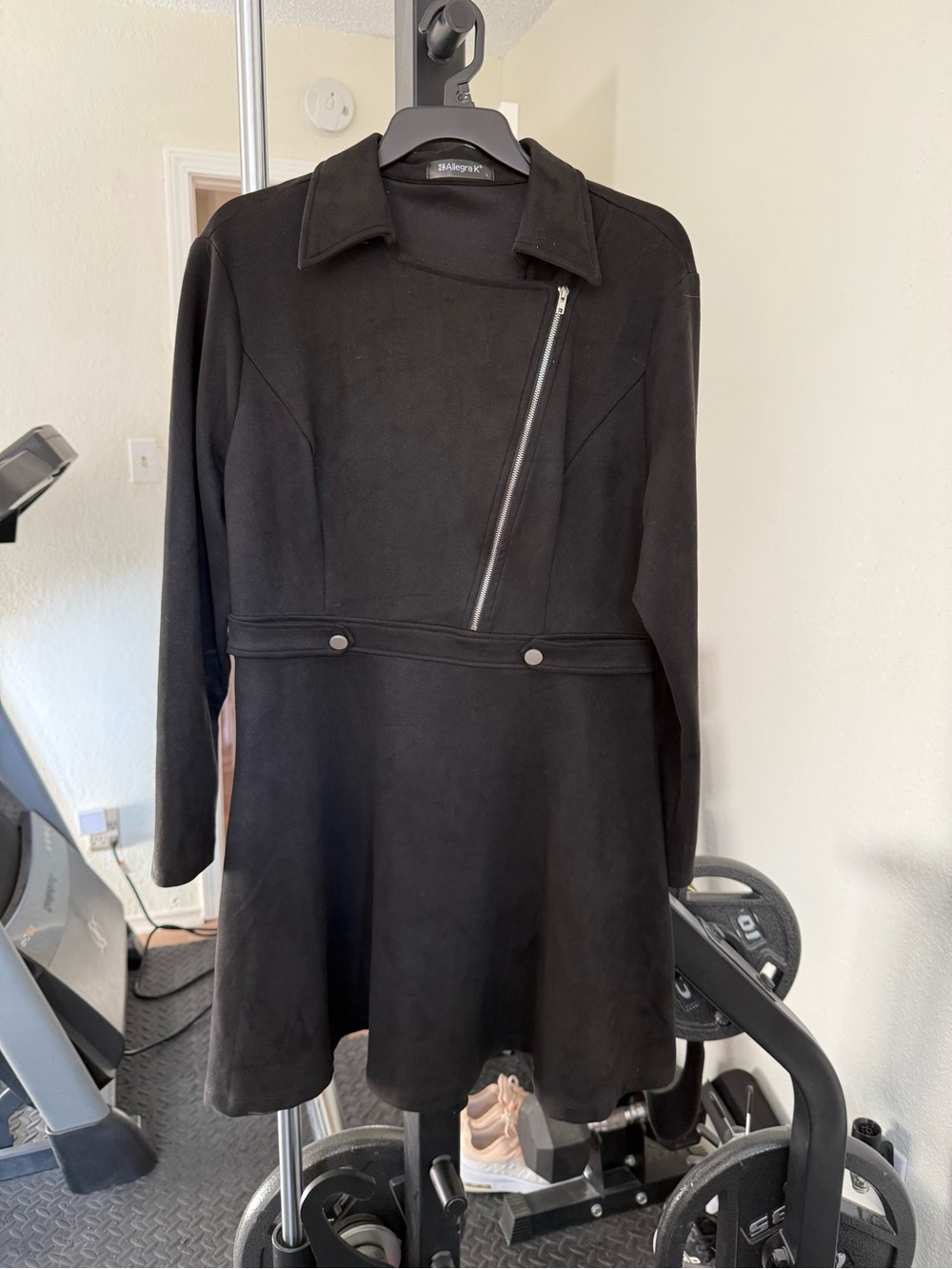 Allegra K Black Long Sleeve A-Line Dress with Asymmetrical Zip